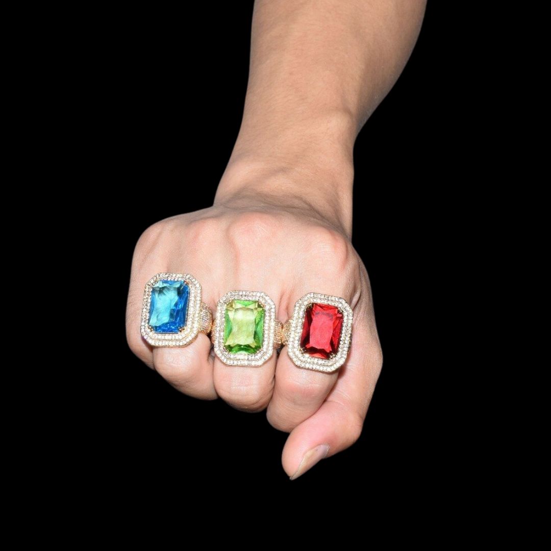 Emerald Stones Iced Out Diamond Ring
