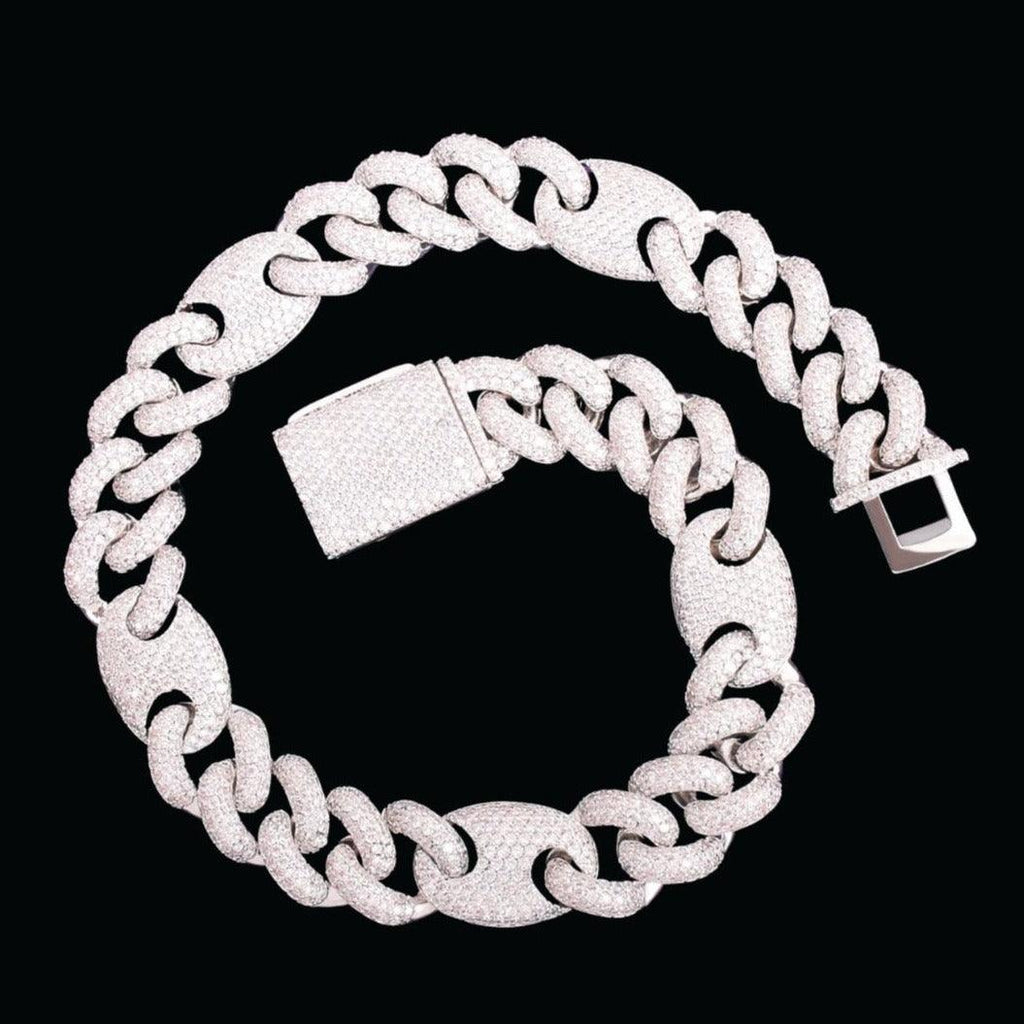 12-18MM Miami Cuban Bean Link Iced Out Diamond Necklace Chain