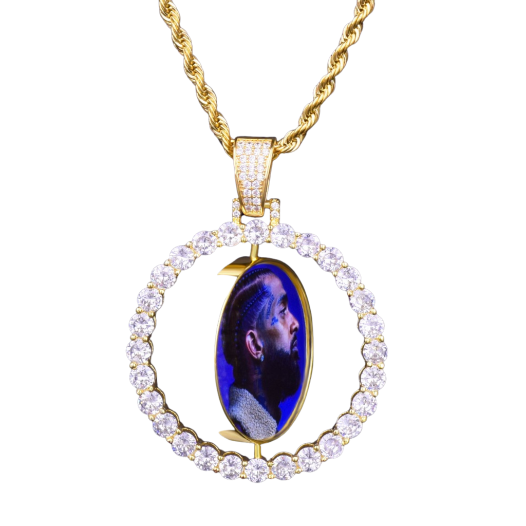 Rotating Double-Sided Medallions Spinning Custom Photo Picture Pendant Necklace