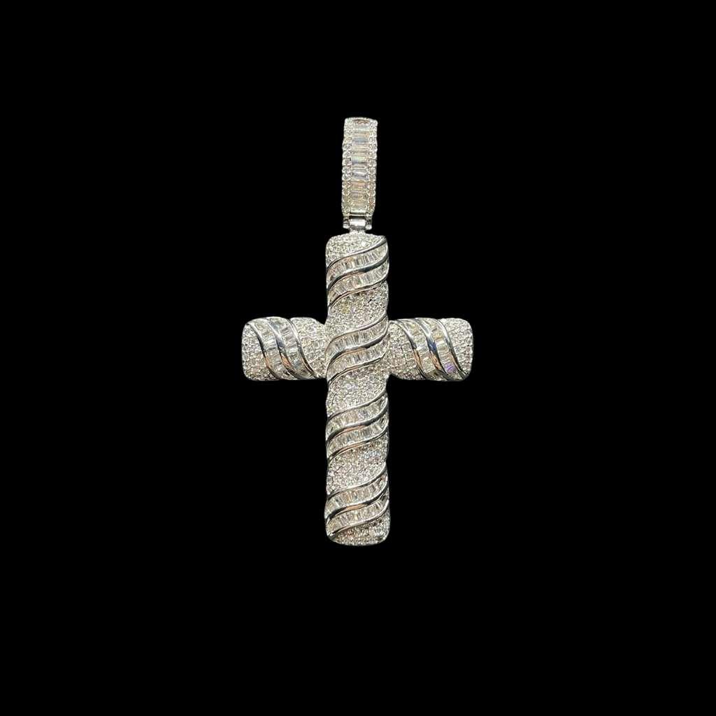 Cross Baguette Steel Edition Iced Out Diamond Pendant Necklace