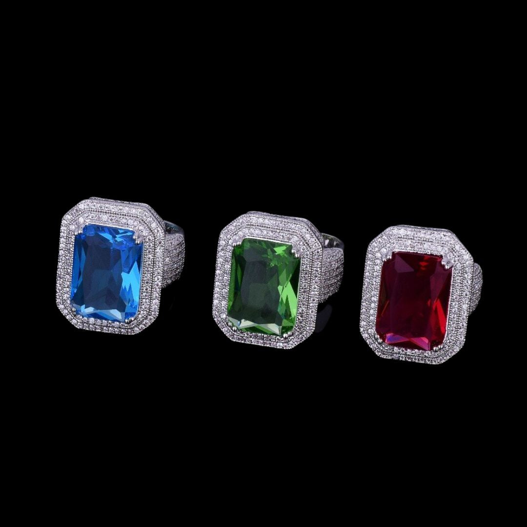 Emerald Stones Iced Out Diamond Ring