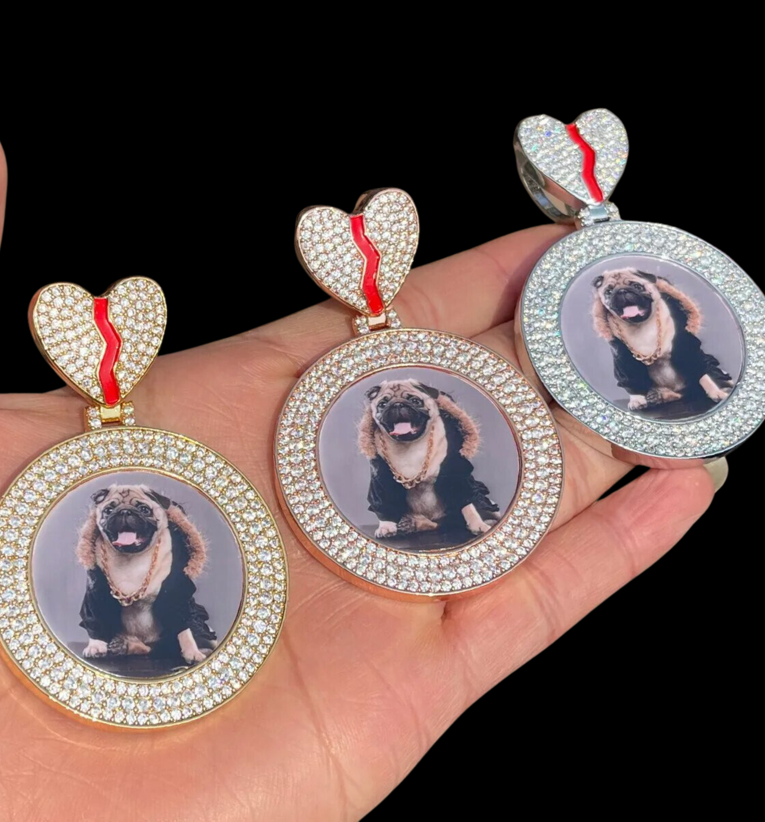 Triple Tennis Broken Heart Custom Photo Picture Pendant Necklace