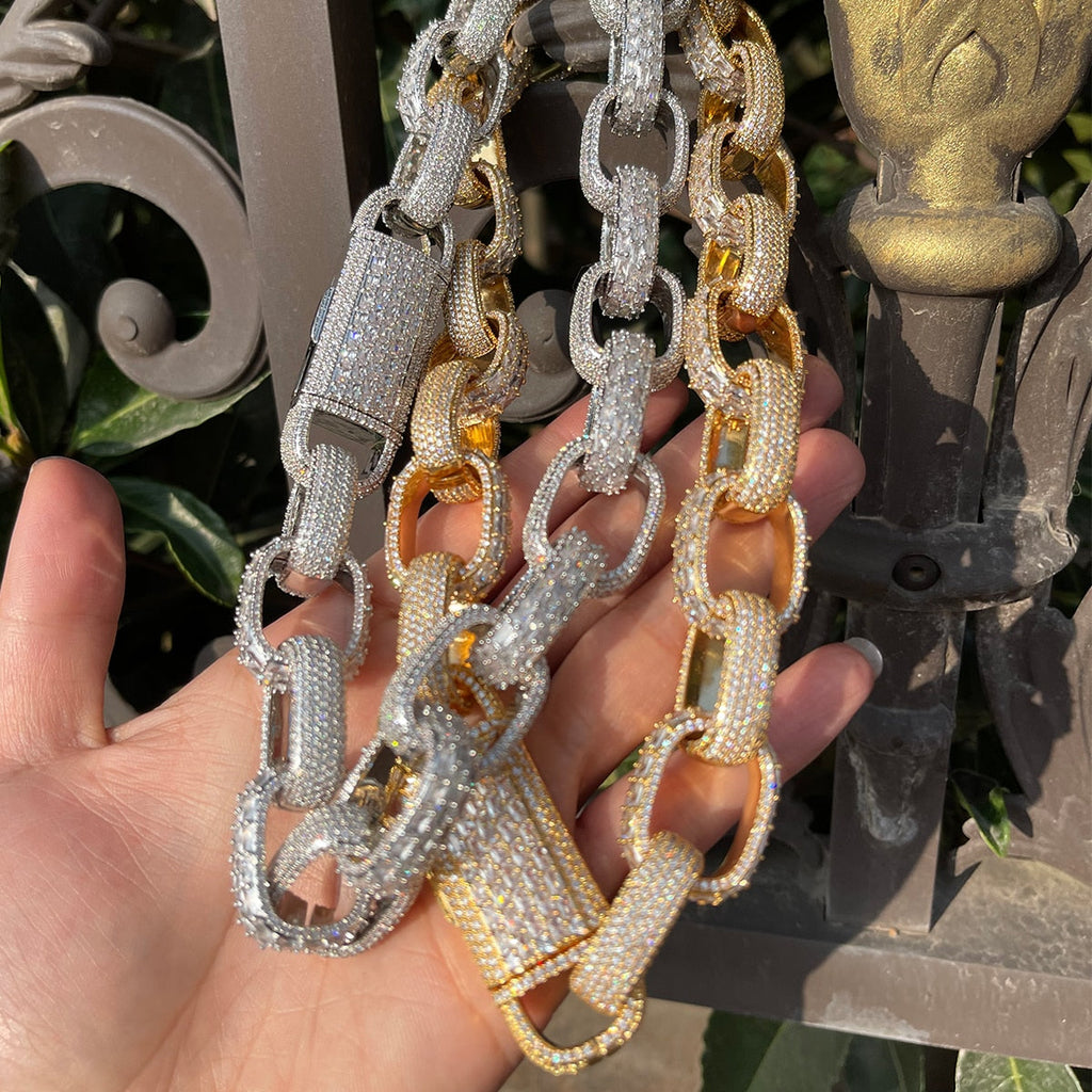 20MM Baguette and Stones Box Link Iced Out Diamond Necklace Chain