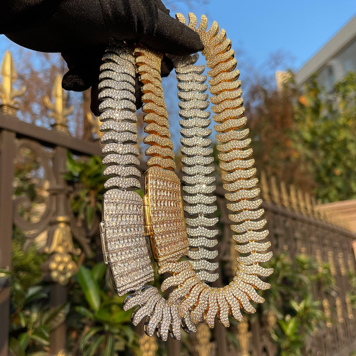 20MM Boomerang Link Iced Out Diamond Necklace Chain