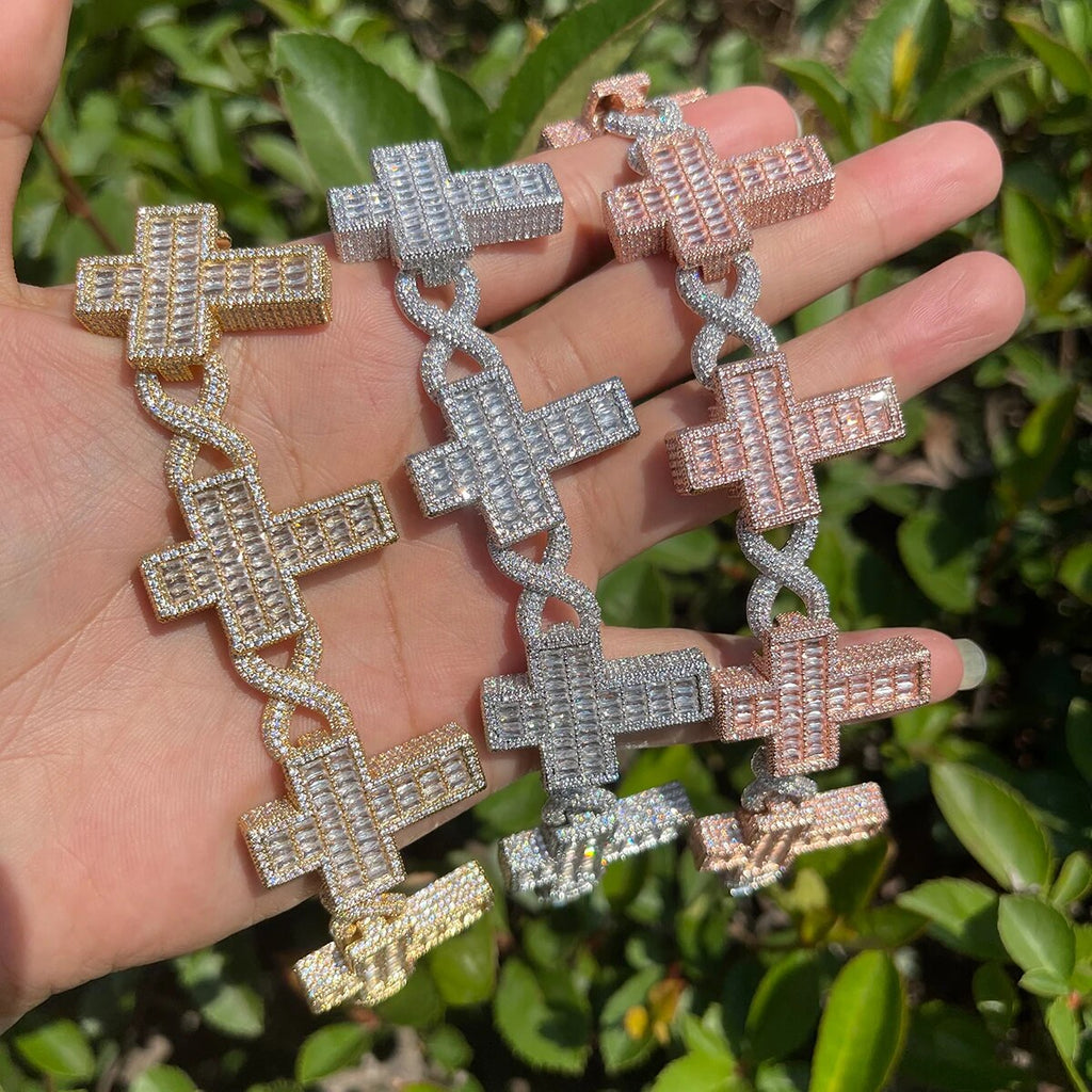 14mm Cross Infinity Link Iced Out Diamond Bracelet