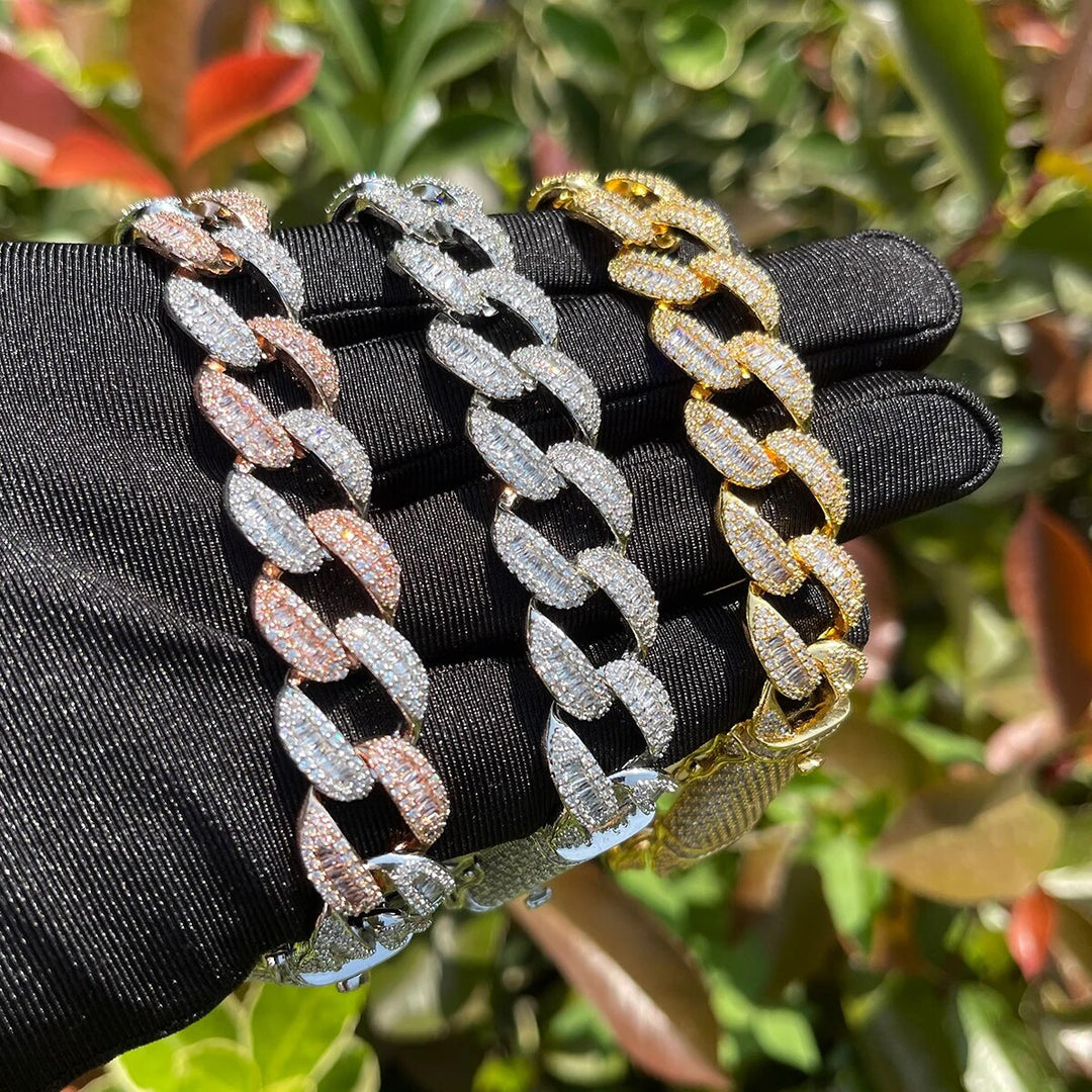 14MM Classy Prong Setting Iced Out Diamond Necklace Bracelet Set
