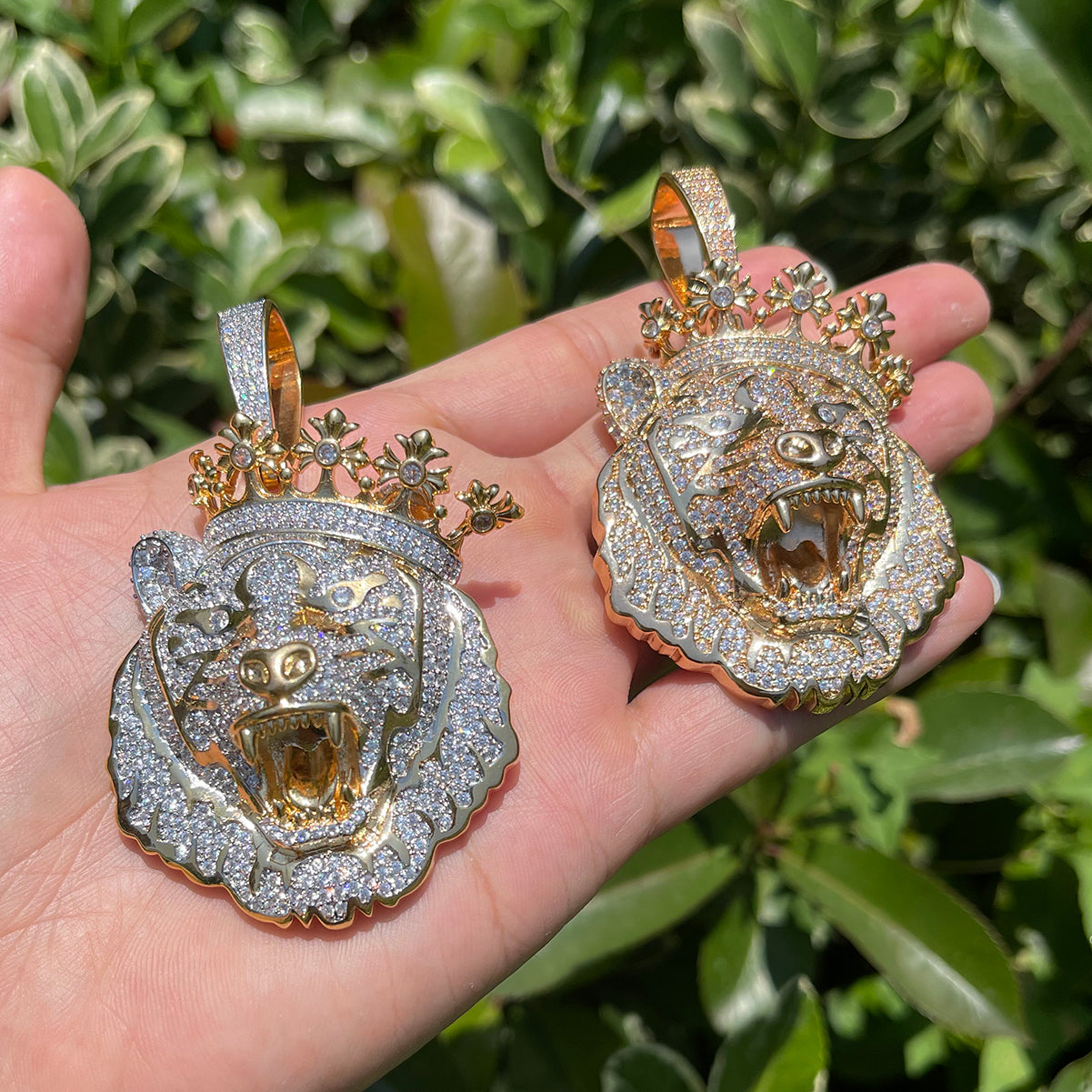 Crowned Tiger Iced Out Diamond Pendant Necklace
