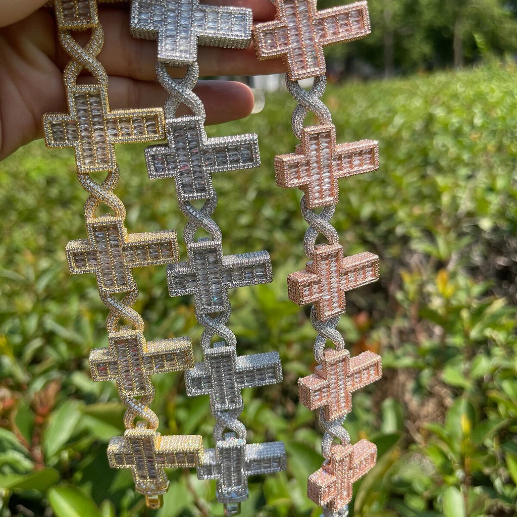 14mm Cross Infinity Link Iced Out Diamond Bracelet