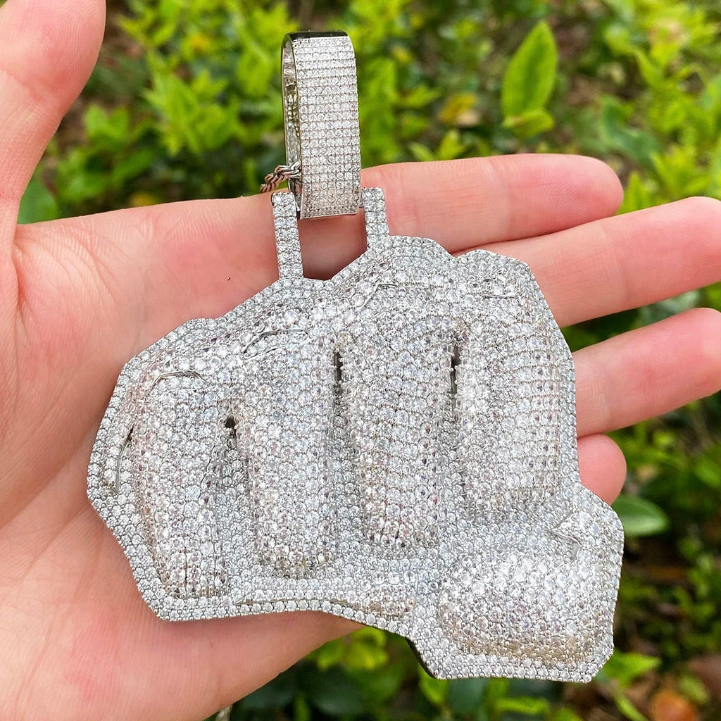 Two Layer Fist Iced Out Diamond Pendant Necklace