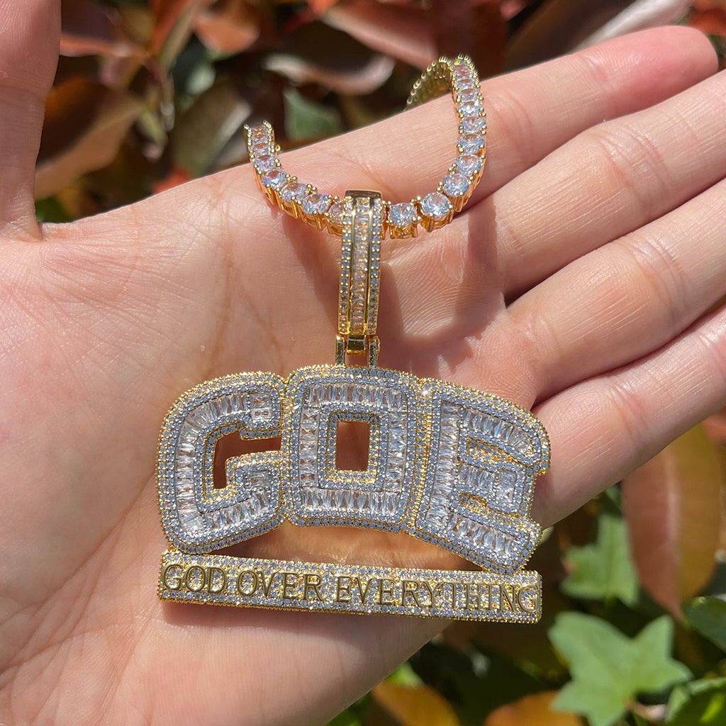 GOE God Over Everything Iced Out Diamond Pendant Necklace