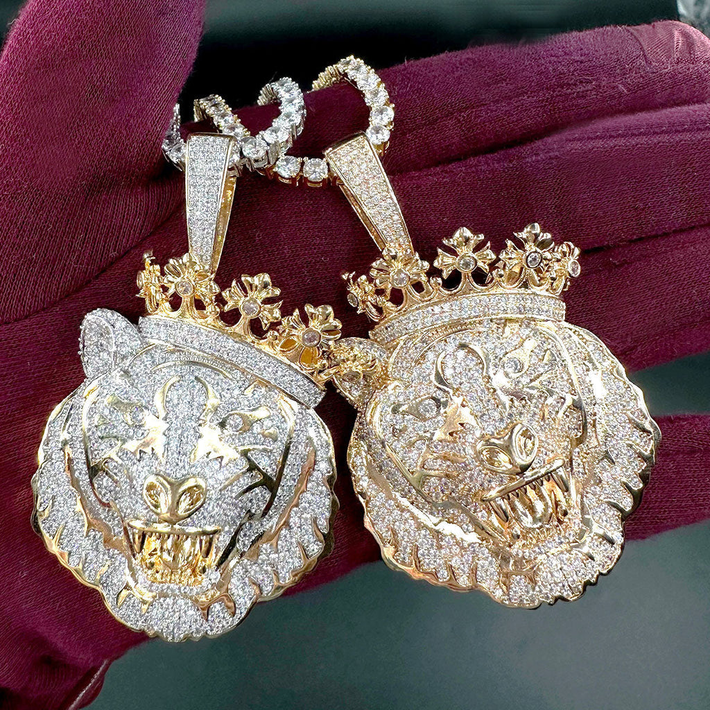 Crowned Tiger Iced Out Diamond Pendant Necklace