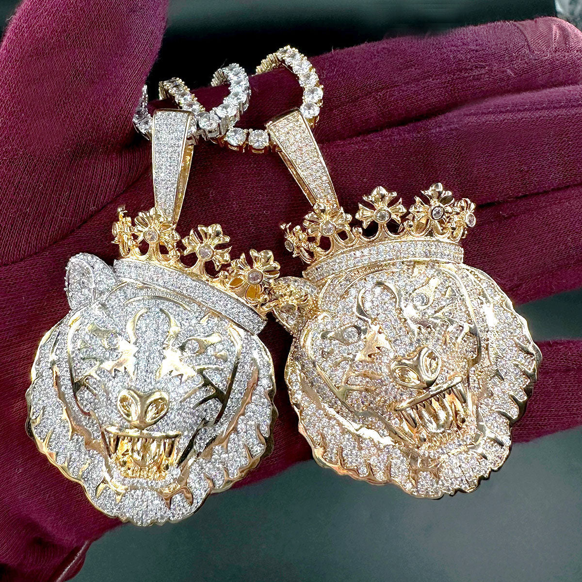 Crowned Tiger Iced Out Diamond Pendant Necklace