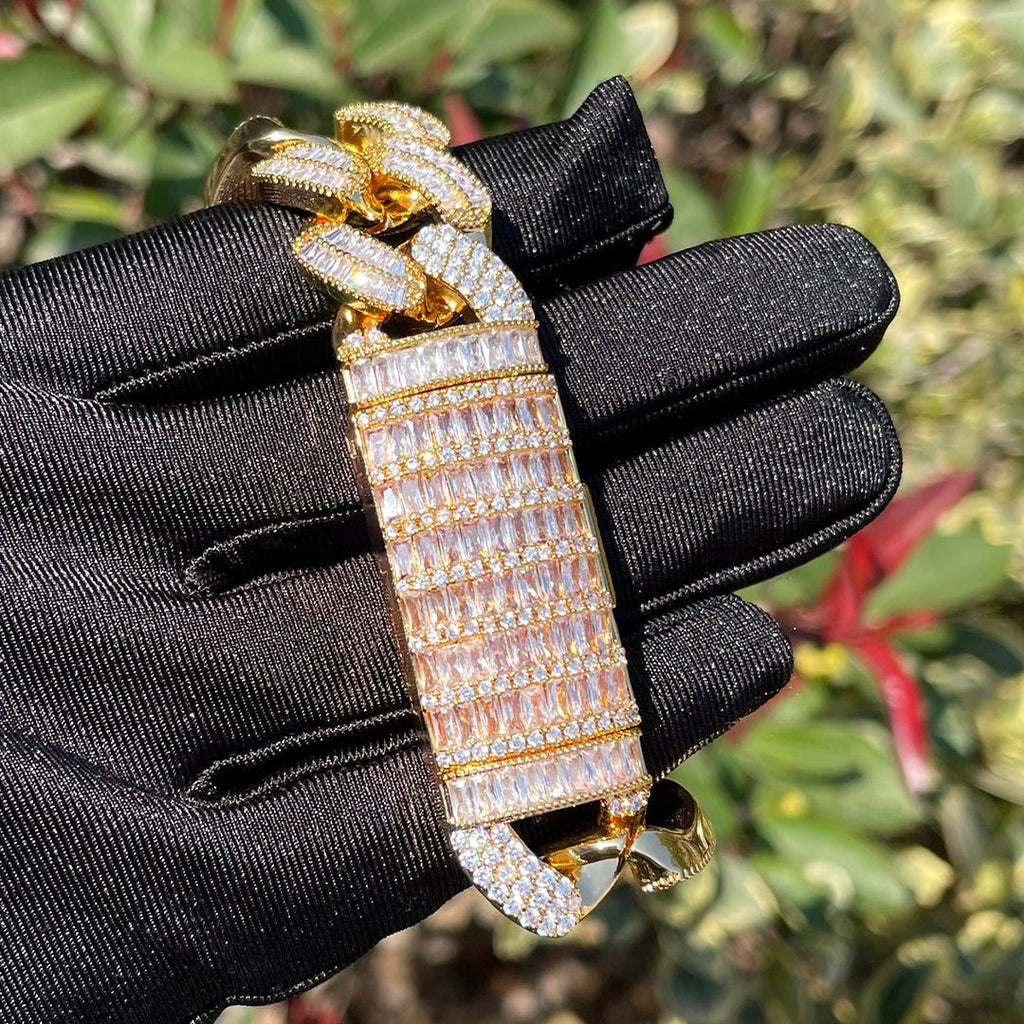 20MM Stones and Baguette Cuban Link Iced Out Diamond Necklace Bracelet Set