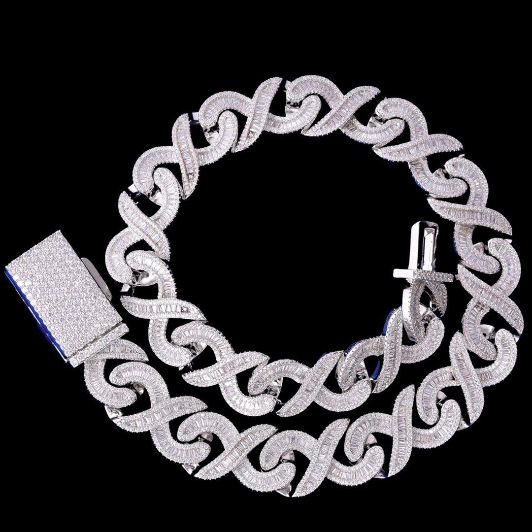 20MM Infinity Link Iced Out Diamond Necklace Bracelet Set