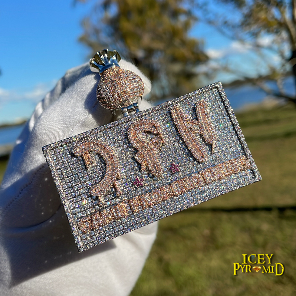 CFN Came From Nothing v2 Money Bag Bail Iced Out Letter Diamond Pendant Necklace