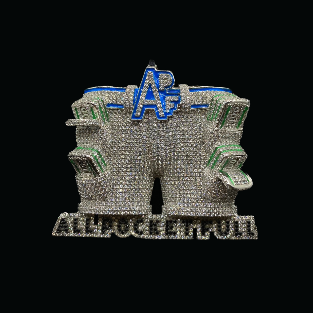 APF All Pocket Full Money Iced Out Letter Diamond Pendant Necklace