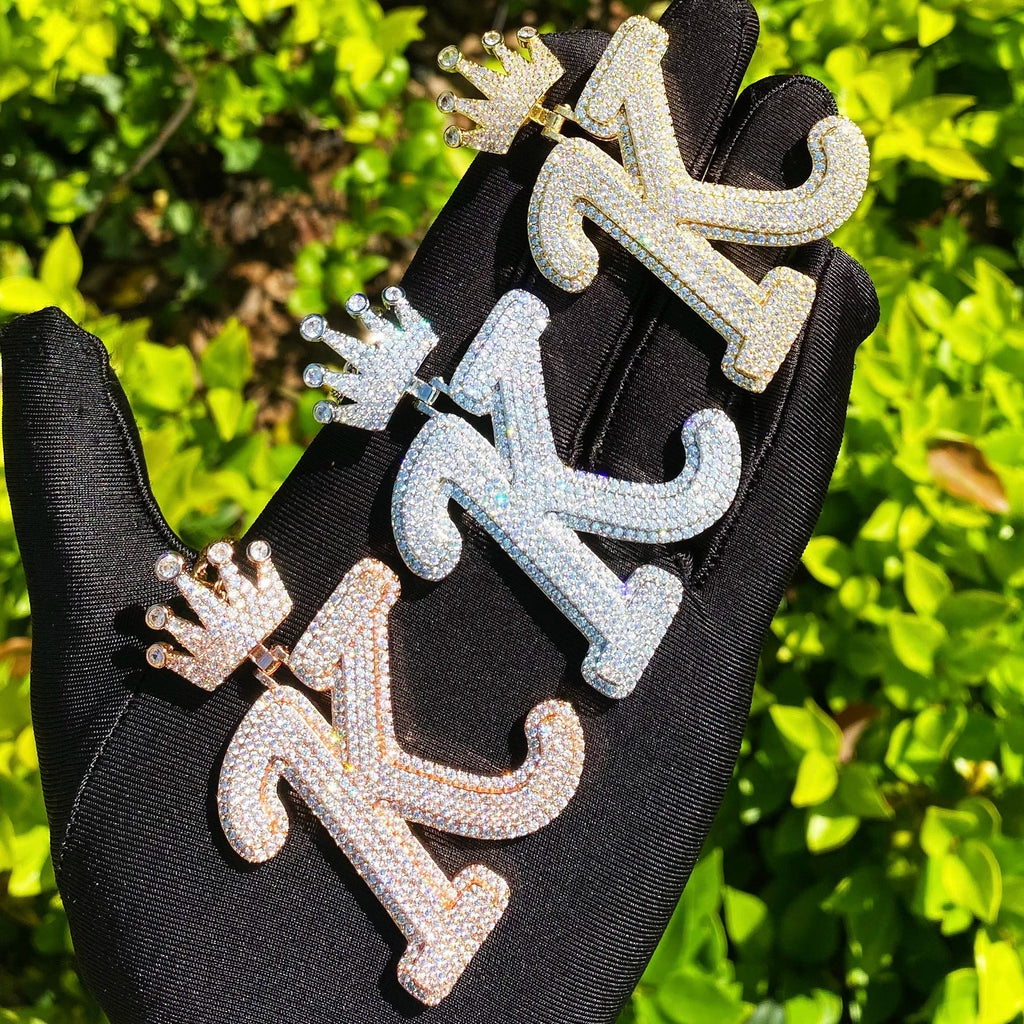 NEW | Crown Letter K Iced Out Diamond Pendant Necklace